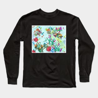 Snowy Abstract Floral Modern Art Long Sleeve T-Shirt